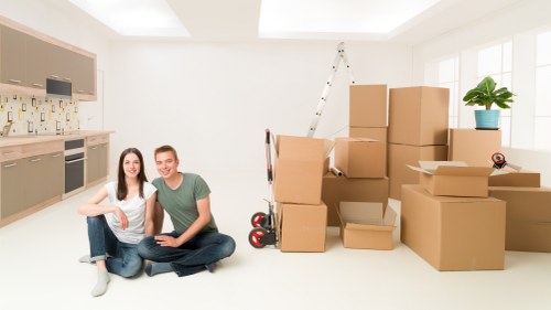 Docklands residential move with furniture and boxes ready for transport